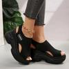 Women's Solid Color Casual Sandals, Platform Elastic Soft Sole Knitted Walking Shoes, Heightening Wedge Vacation Shoes