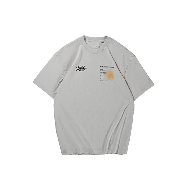 Li Ning Skateboard Series Casual Sports Printed Round Neck Short Sleeve T-Shirt Men Tops Off-White AHSR509-3