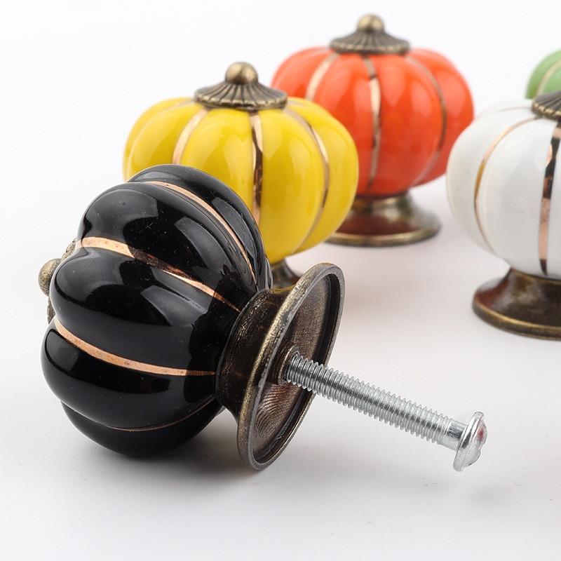 Vintage Furniture Handle Door Knobs Furniture Drawer Cupboard Kitchen Pull Handle Pumpkin Ceramic Cabinet Handles Retro Hardware
