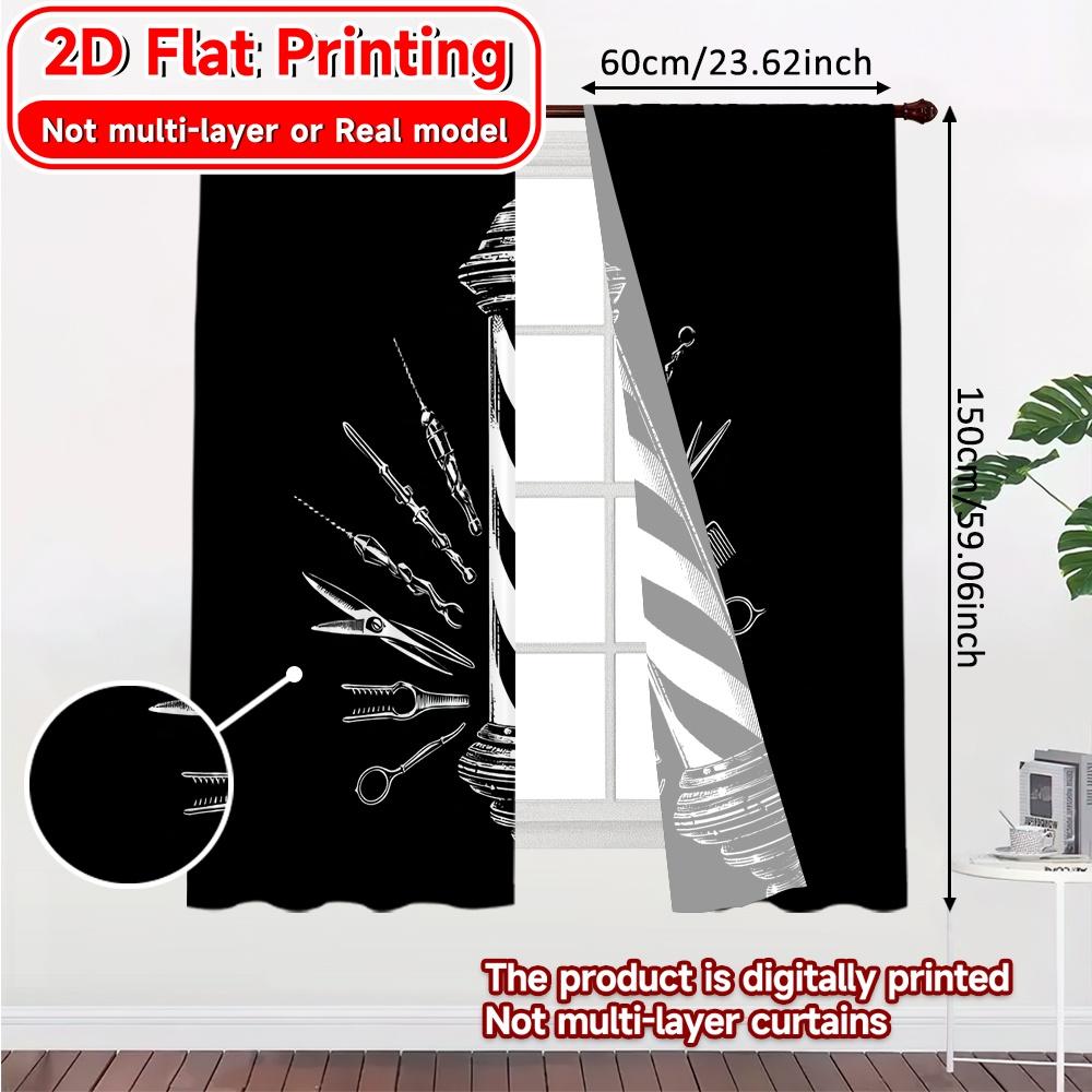 2D FLAT PRINTING 2pcs Curtains (Without Rod) Barber Tools and Pole Design Modern Fashionable Curtainments During the Saint