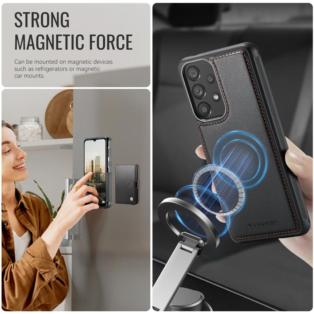 For Samsung Galaxy A33 5G Case JEEHOOD J09 RFID Blocking Card Holder Leather Back Phone Cover Magnetic Case