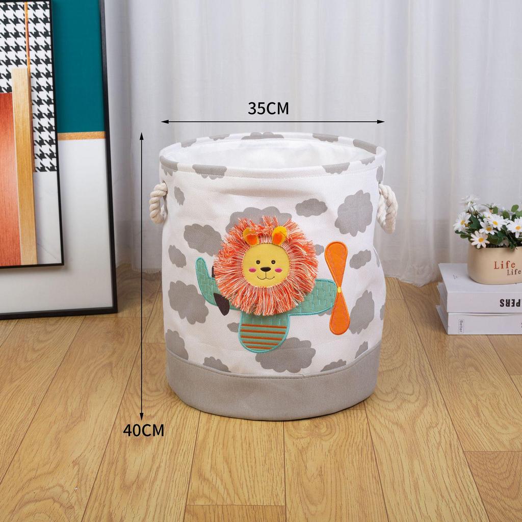 Cartoon Fabric Toy Storage Basket with Embroidery - Clothes Organizer & Laundry Hamper