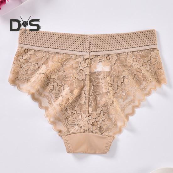 Women Underpants High Waist Hollow Out Lace Soft Breathable Anti Septic Stretchy Moisture Wicking Flower Embroidery Mesh Lady Panties Briefs