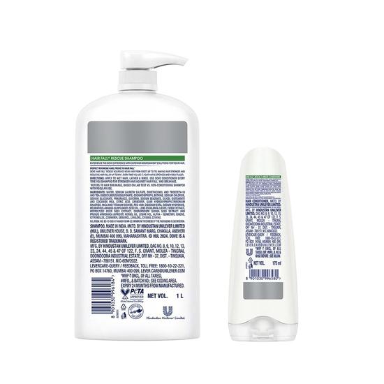 DOVE Hair Fall Rescue Shampoo 1 Litre + Conditioner 175ml, Combo | For Thicker Hair | Enriched with Nutrilock Actives