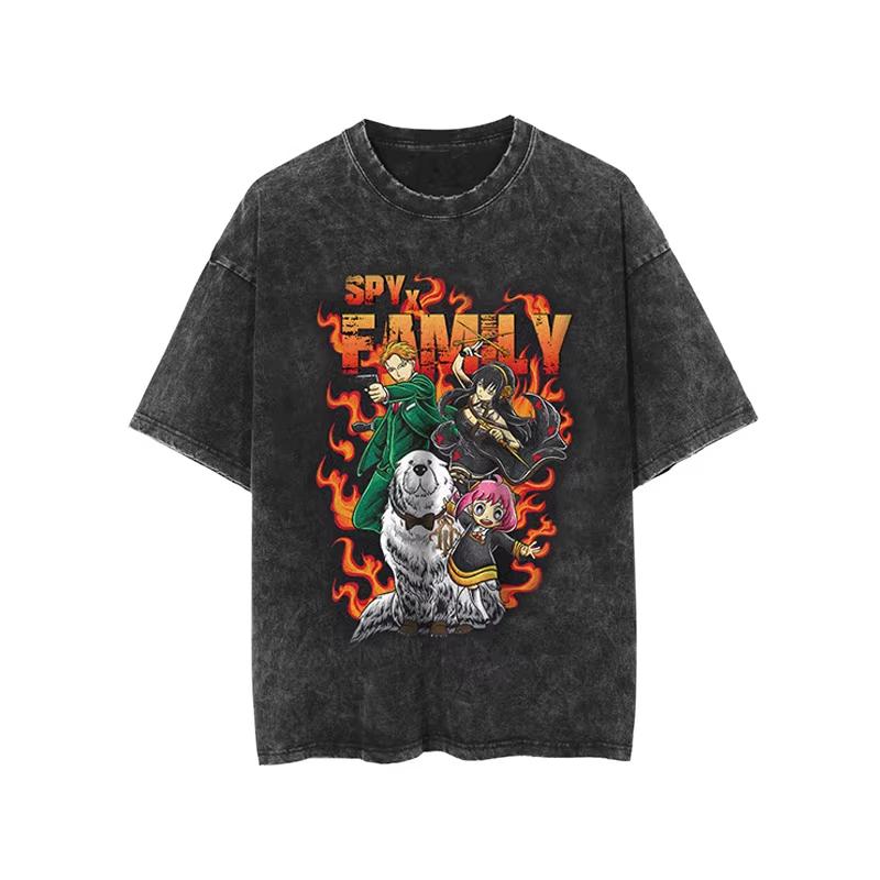 Anime SPY×FAMILY Anya Yor Loid Forger Peripherals Graphic Print T-shirt Men Women O-neck Cotton Retro Washed Summer New Tee Loose Casual Oversized Top