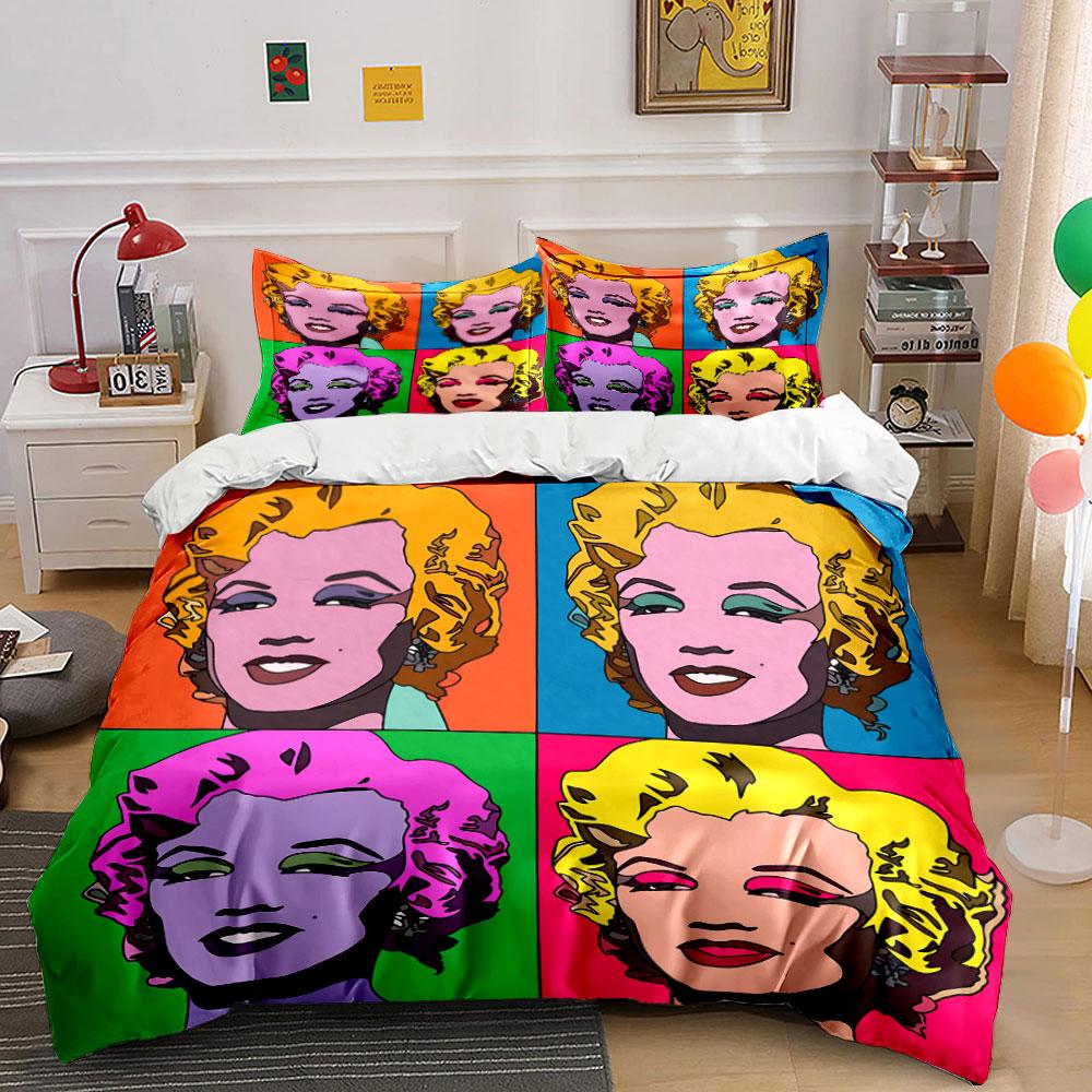 Pop Art Style Colorful Portrait Bedding Duvet Cover Set Duvet Cover Pillowcases (1*Duvet Cover 2*Pillowcases, Without Duvet Insert)