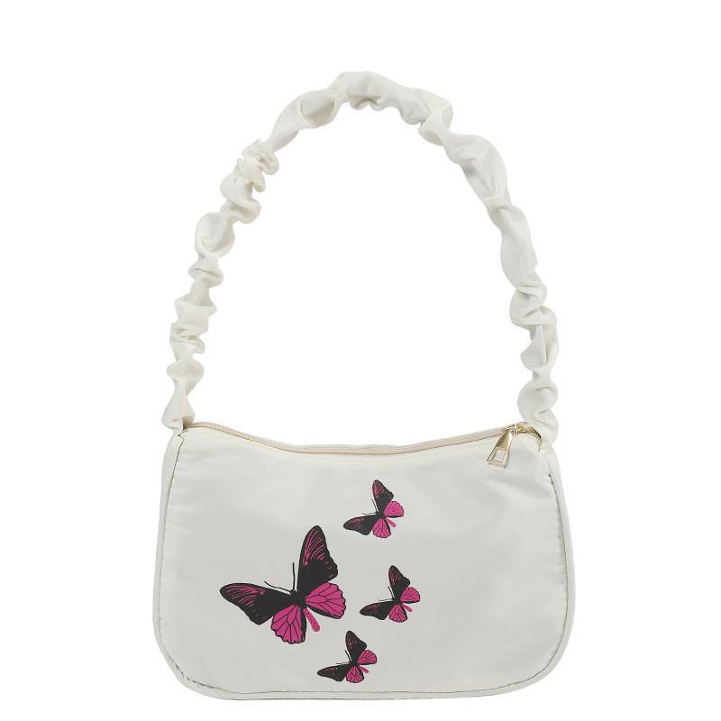 Stylish Folded Small Square Bag Women s 2024 Fashion Butterfly Print Shoulder Bag белый