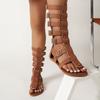 Fashion Fashion Buckle Decor Gladiator Shoes Plus Size Cross Band Flat Sandals for Women 2025 Summer Clip On Mid-Calf Sandals Woman