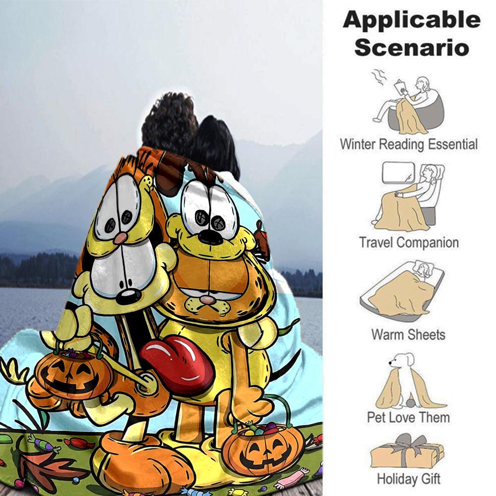 Garfield Halloween Cartoon Flannel Blanket Super Soft Warm Cozy Blanket for Sofa Bed Office Travel All‑Season Home Decor Gift