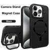 Magnet Magsafe Camera Holder Stand Soft Matte Phone Case For Apple iPhone 15 14 13 12 11 Pro Max 15 Plus Wireless Charging Cover