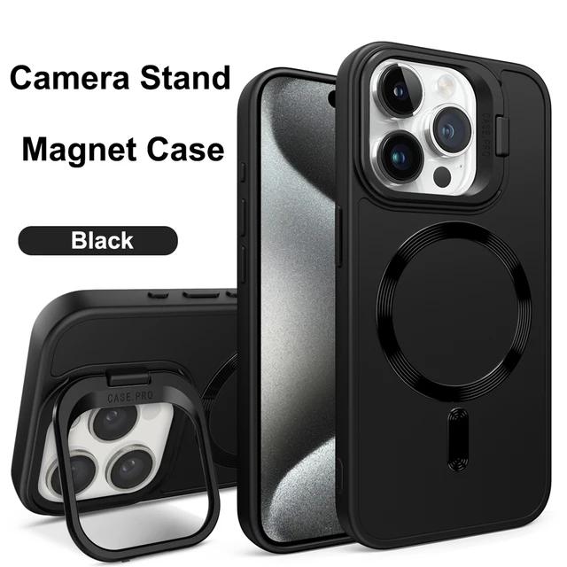 Magnet Magsafe Camera Holder Stand Soft Matte Phone Case For Apple iPhone 15 14 13 12 11 Pro Max 15 Plus Wireless Charging Cover
