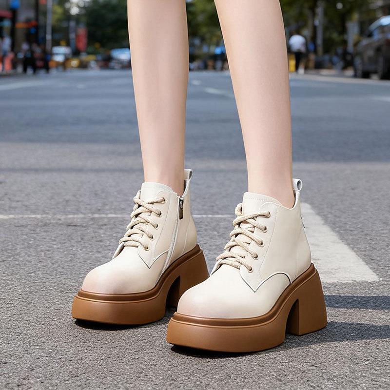 White high-heeled CM Martin boots women's autumn and winter new small thick-soled heightened thick-heeled short boots ins