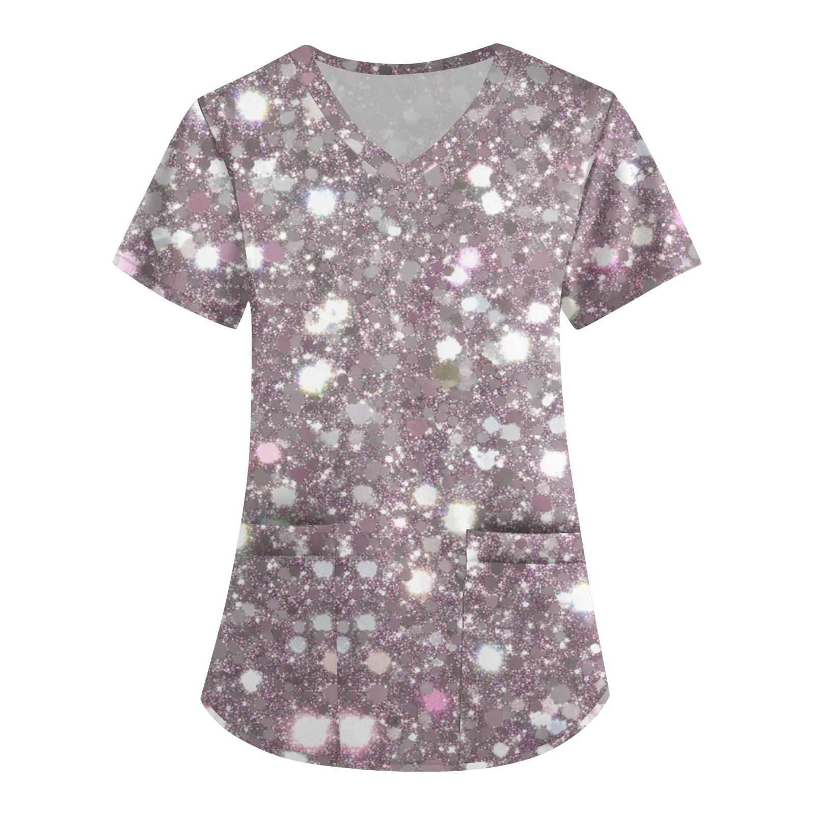 

Short Sleeve For Women Fashion V Neck Retro Print Waist Wrapped Top T-shirt M срібний