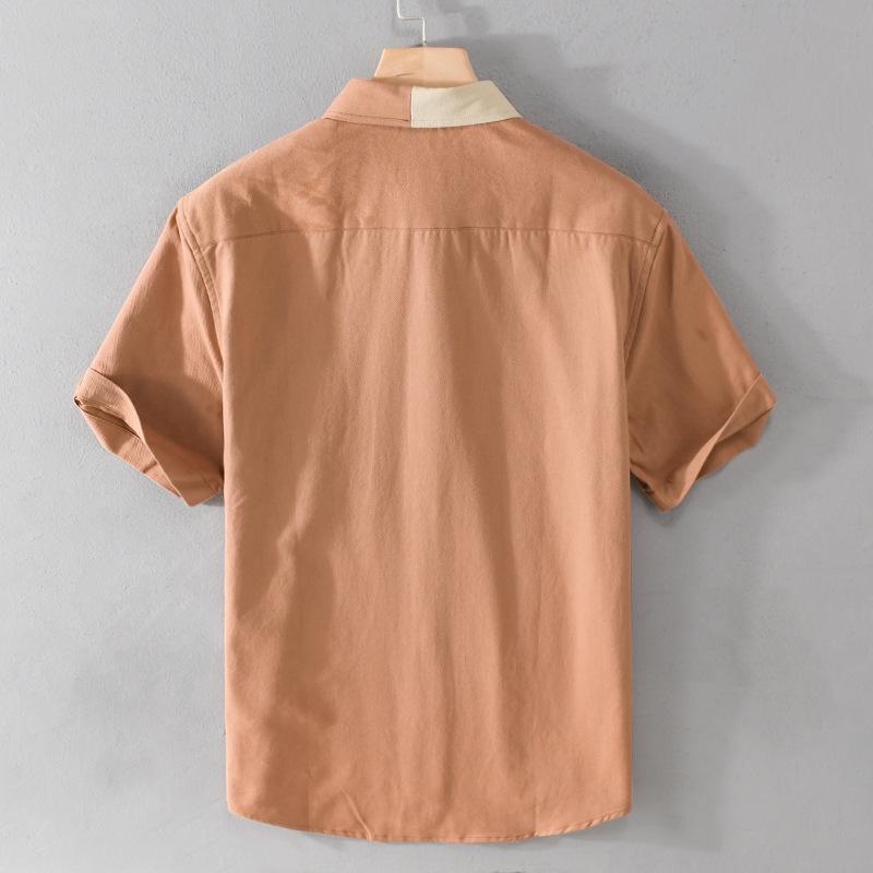 Summer Shirts for Men Youth Streetwear Casual Men Tops Pure Cotton Short Sleeve Shirt Korean New Fashion Stitching Shirt with Pocket