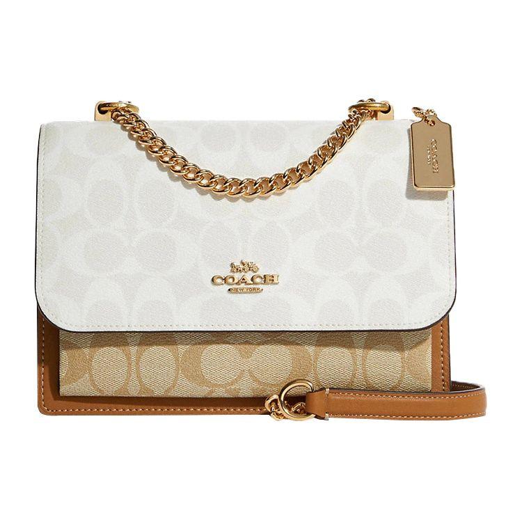 

Coach Klare 22 Logo Flap Clutch Coated Canvas And Leather Small Square Chain Bag Accordion Crossbody Shoulder Bag Women Bags White Brown CA148-IMRFI Basic Set (Bag+Dust Bag)