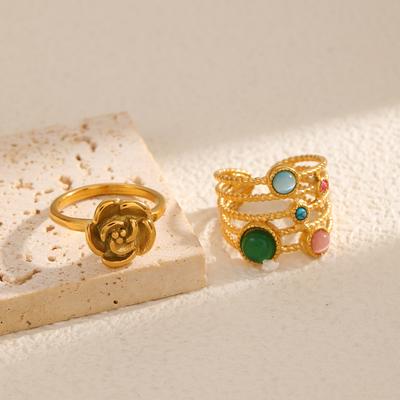 Leichter Luxus Retro Hochwertiger Ring Titanstahl Nicht Verblassend Damen Nischen Design Ring Edelstahl Offen Schmuck Blume
