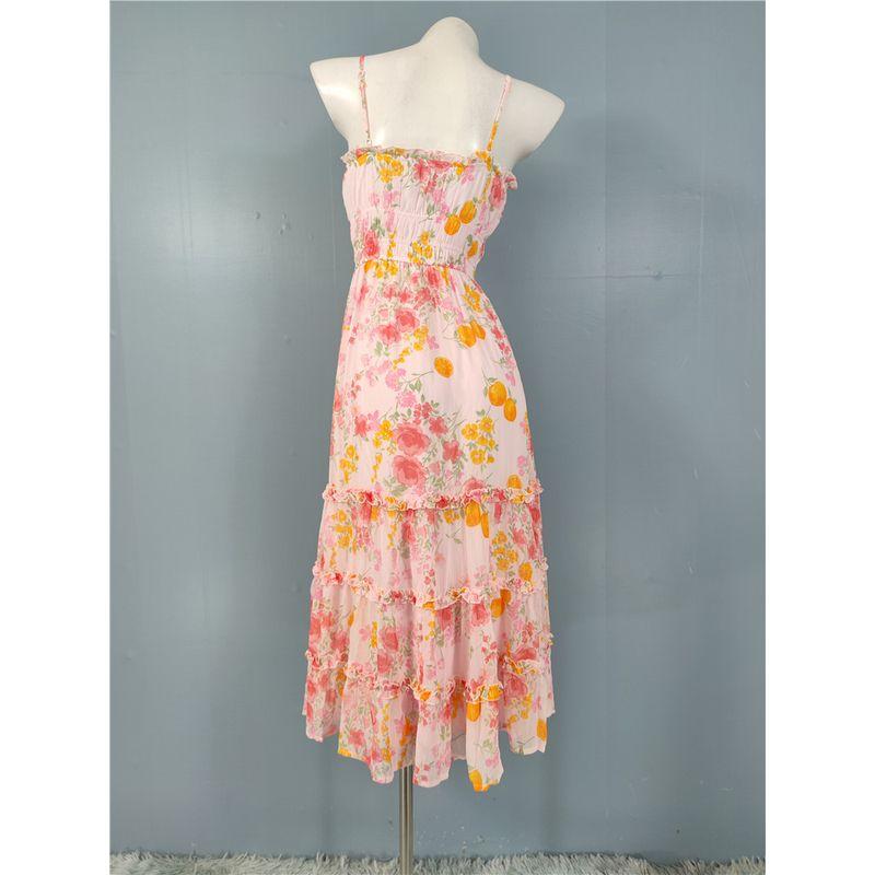 Foreign Trade Order Vacation Summer New Exquisite Print Sling Slimming Idyllic Elegant Lady Sweet Fashion Dress