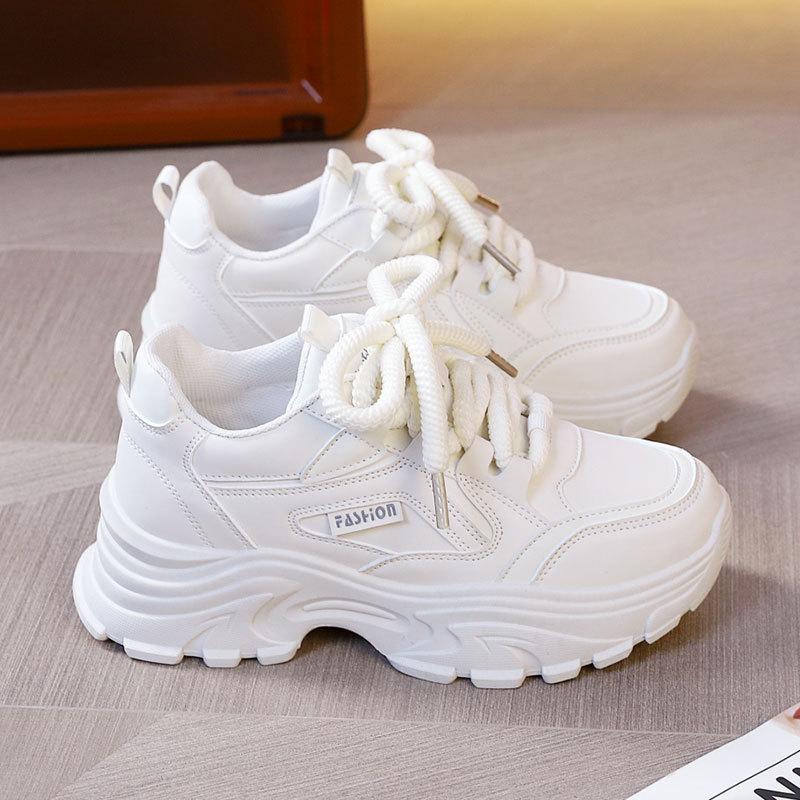 Leather Fashion Casual Sports Shoes Ins Tide Explosion Spring and Autumn 2025 New Models Step On Shit Feeling Thick Soles Dad Shoes Girl