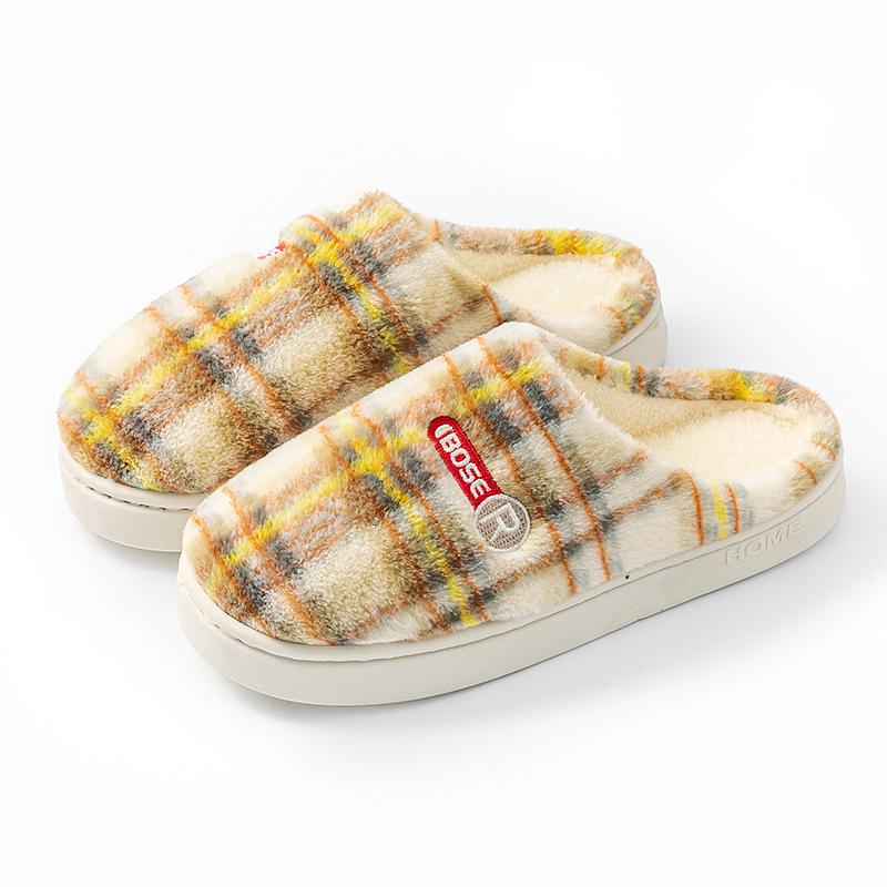 Fashion home cotton slippers women's autumn and winter new non-slip velvet warm colored striped cotton slippers