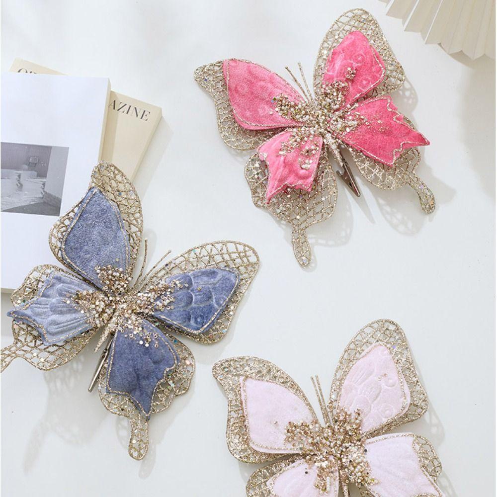 Fabric Fabric Glitter Butterfly Butterfly Hanging Decoration Christmas Tree Decoration  Festival