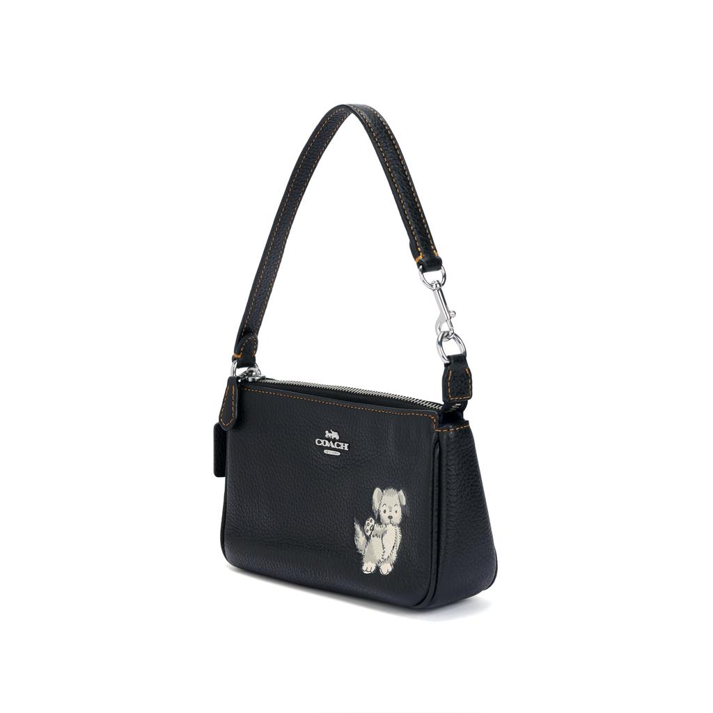 Coach Nolita 19 Solid Color Dog Print Top Zip Closure Leather Wristlet Handheld Shoulder Bag Small Women Handbags Black CC914-SVA47