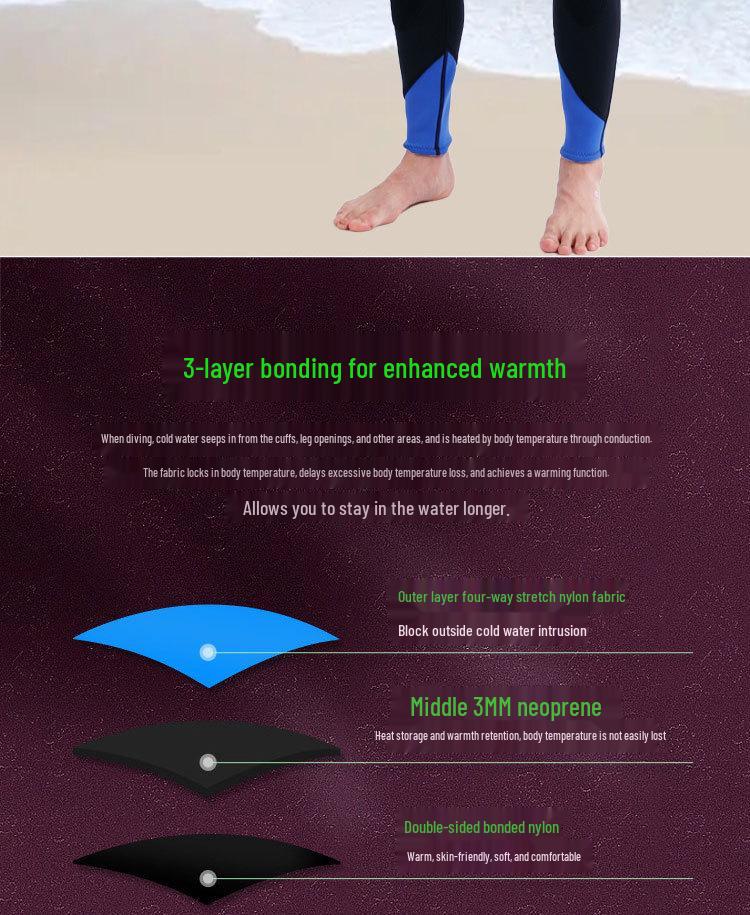 3mm Front Zipper One-Piece Wetsuit for Diving, Surfing & Swimming - Cold Protection Warm Suit