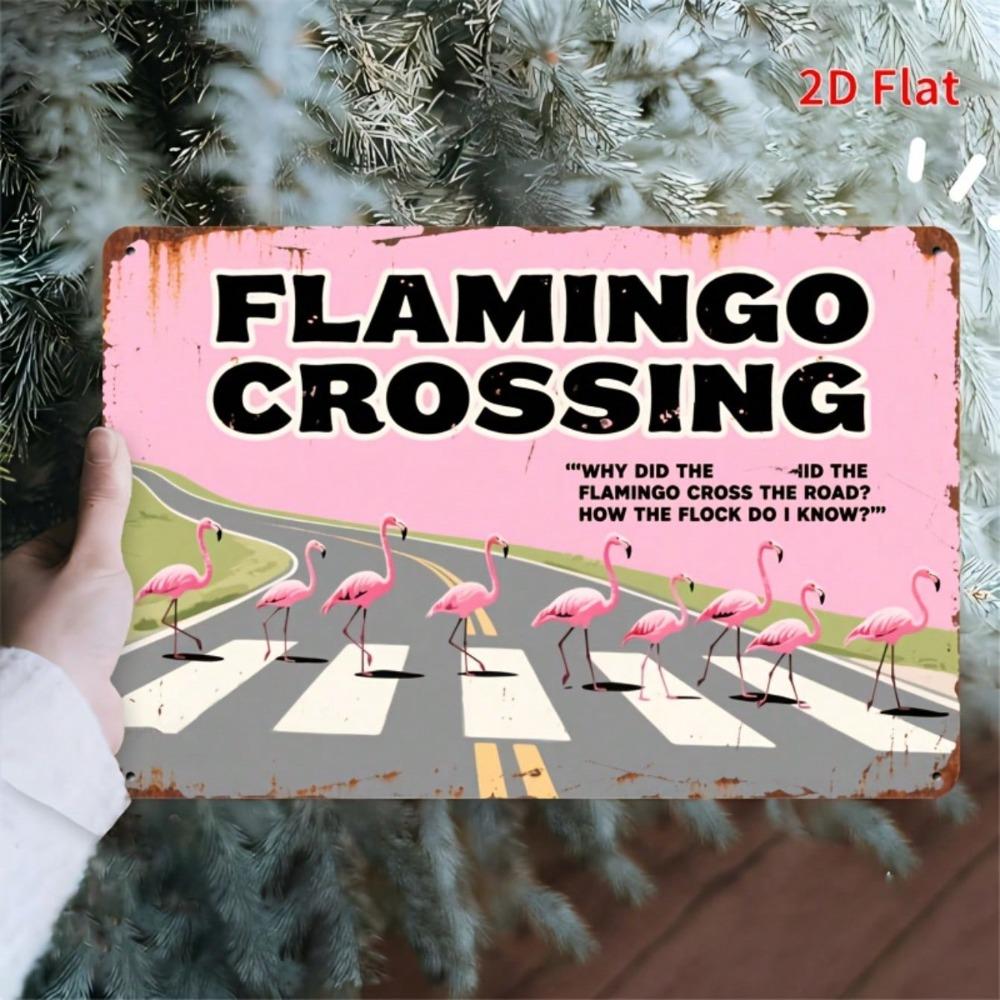Funny Flamingo Crossing Metal Sign Farmhouse Wall Decor Indoor Outdoor Bar Garage Iron Plate