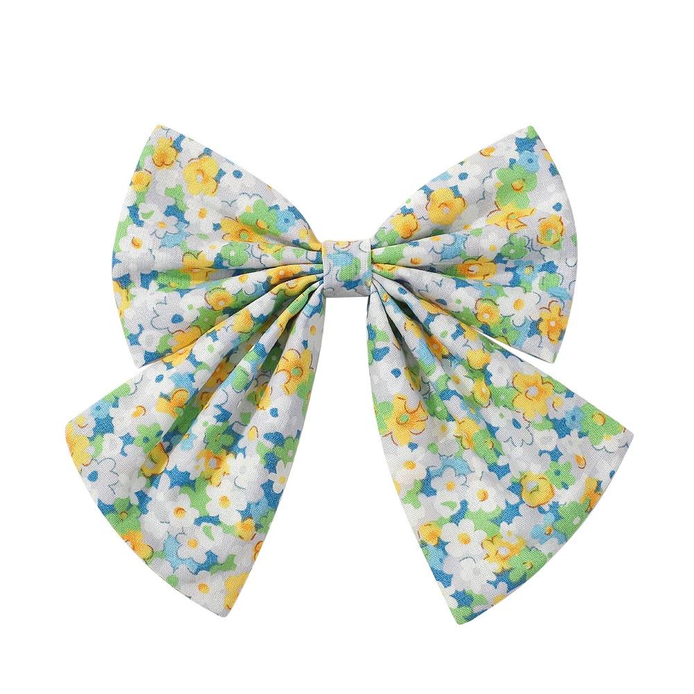 Elegant Floral Cotton Kids Bows Spring Butterfly Hair Clip Fashion Print Hair Barrette For Women Girls Sweet Hairpin Accessories