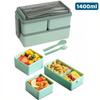 Bento-låda för barn och vuxna, 2 lager stapelbar bento-lunchlåda med 3 fack matförvaringsbehållare, mikrovågssäker