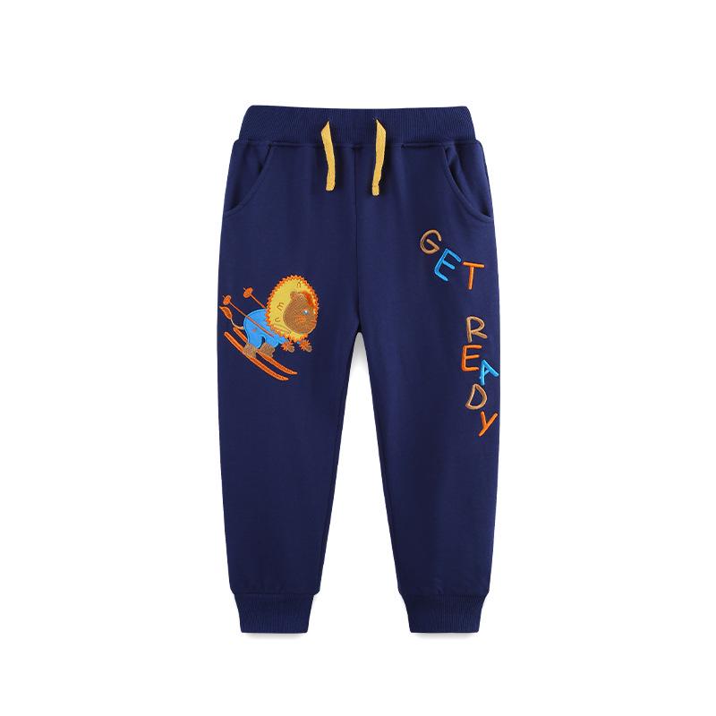 New European Style Cartoon Lion Embroidered Sweatpants for Toddlers and Boys Sportswear 5Y