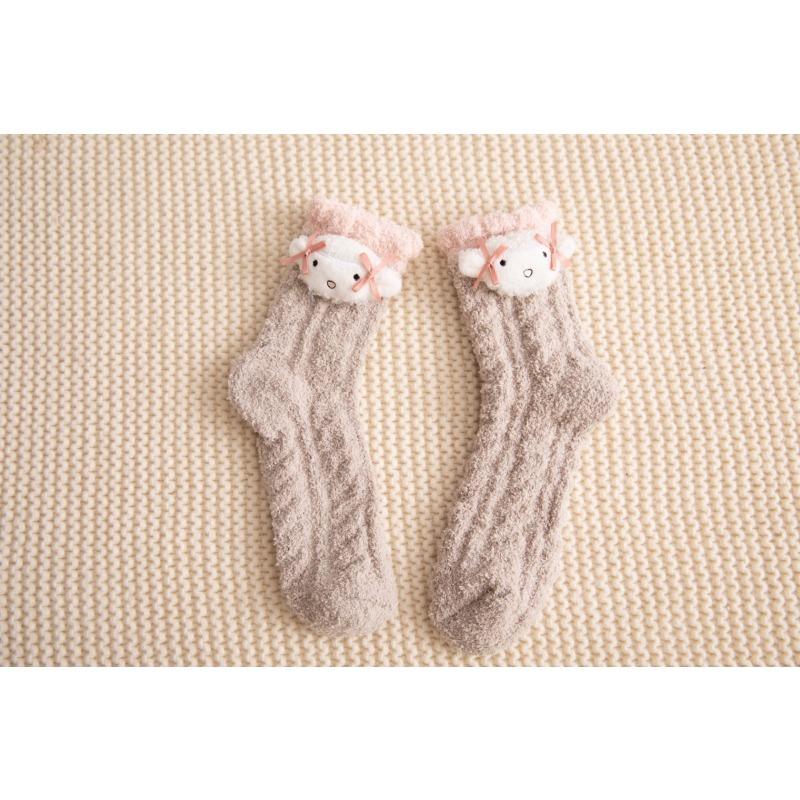 Women's Autumn and Winter Coral Fleece Postpartum Socks, Thickened Warm Mid-calf Socks, Versatile and Cute Sleeping Socks for Home Use