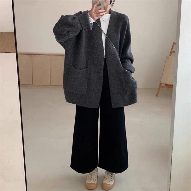 Korean version loose lazy wind knitted cardigan for women's autumn and winter thickened sweater jacket soft waxy warm thick