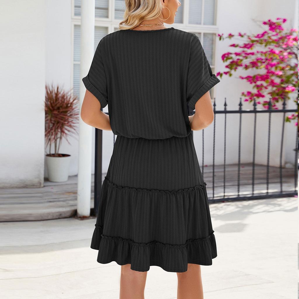 Women's Princess Dress Sexy V-neck  Waist Pull Pleated Short Sleeve Dress Mardi Gras Carnival Dress