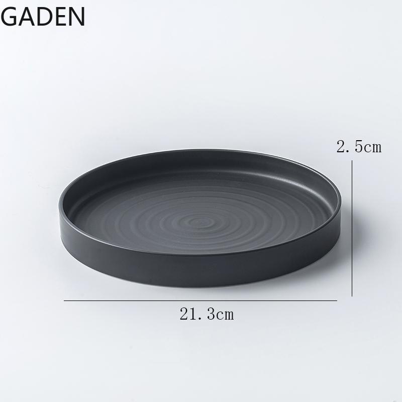 Tray Design, Multi-purpose Decoration, Simple Straight Side Dinner Plate, Black and White Threaded Restaurant Tableware