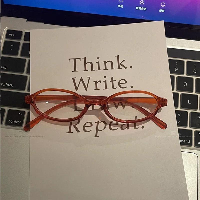 Women Oval Red Frame Glasses Gradient Green Frame Narrow Small Eyeglass Girls Outdoor Fashion Wear with Seaside Driving Glasses