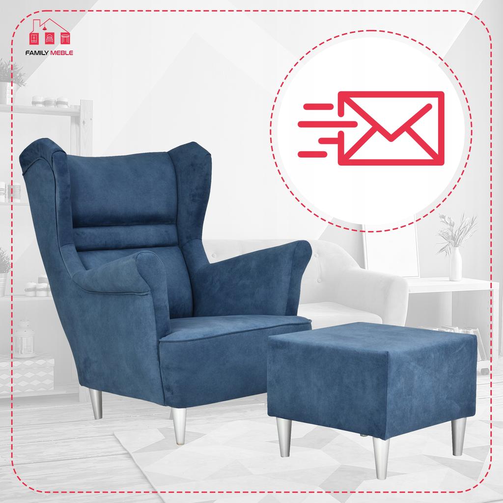 Zoja Wing Chair with Footrest Scandinavian Family Meble Navy Blue Jeans
