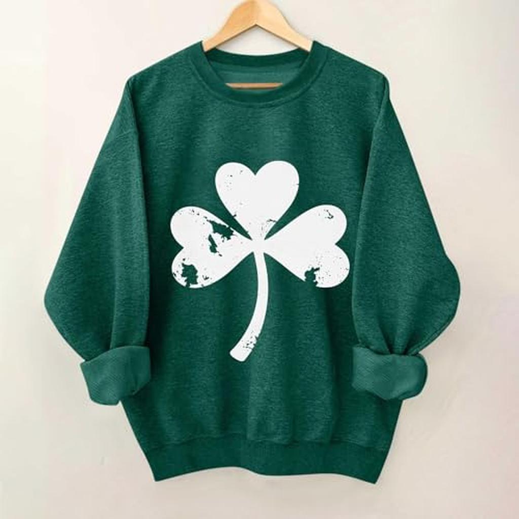 Ladies' Casual And Fashionable Round Neck Top St. Patrick's Printed Hooded T-shirt Long Sleeved Hoodie