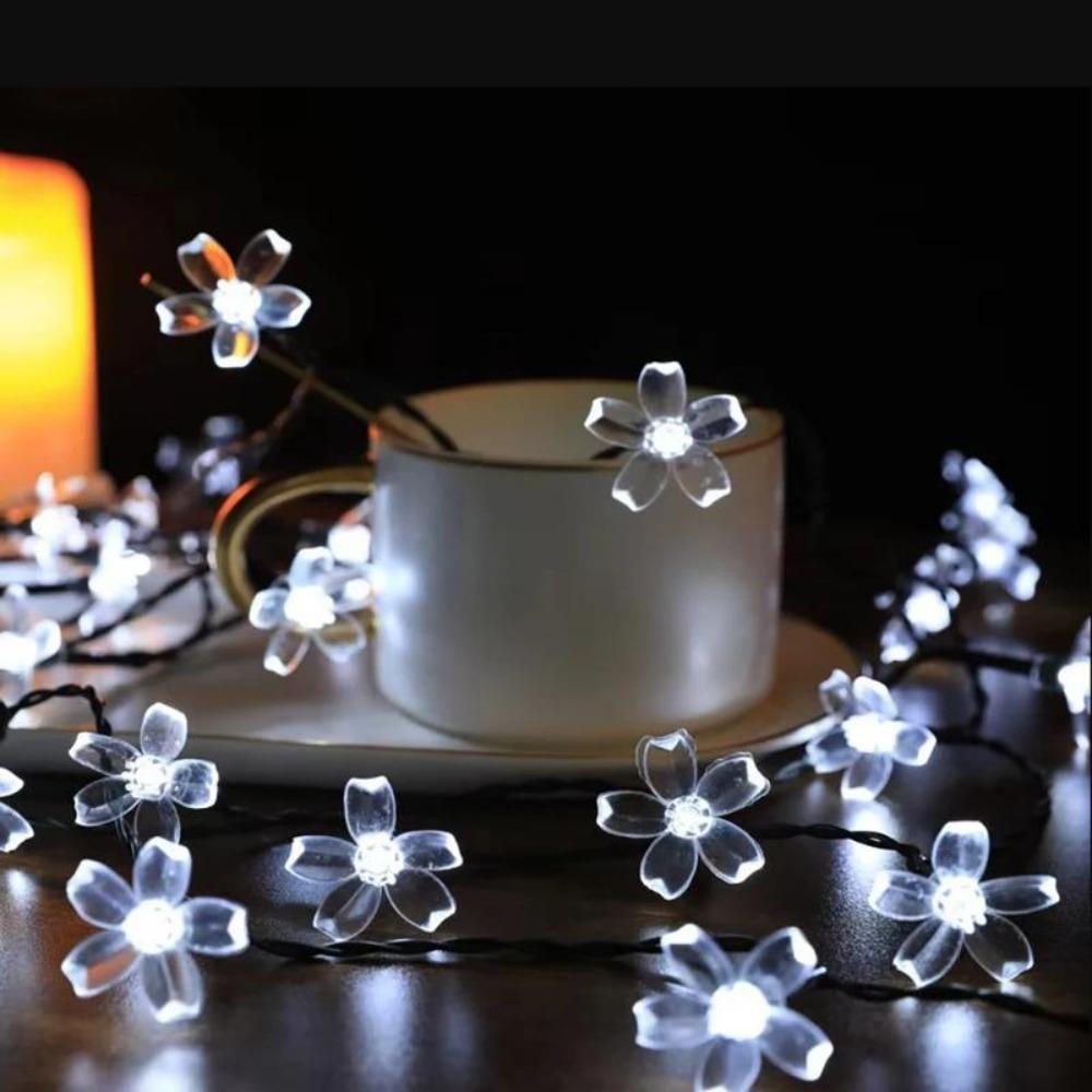 Cherry Solar String Lights 50LEDS Waterproof Solar Powered Fairy Lights 8 Modes Decorative Lights for Patio Fence Wedding