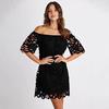 Mini Abito Estivo da Donna Scollo Bardot con Pizzo Floreale a Occhiolino Scollato Manica Corta Casual per Spiaggia Vacanza Festa