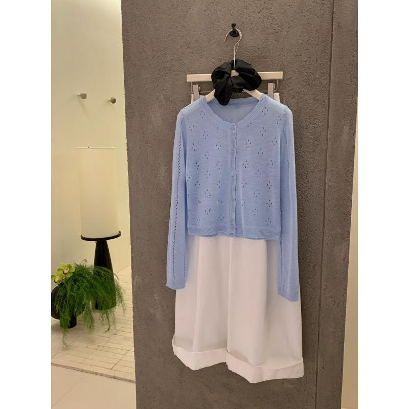 Sweet, gentle and cute small lace hollow knitted cardigan women's spring and summer simple solid color long-sleeved top