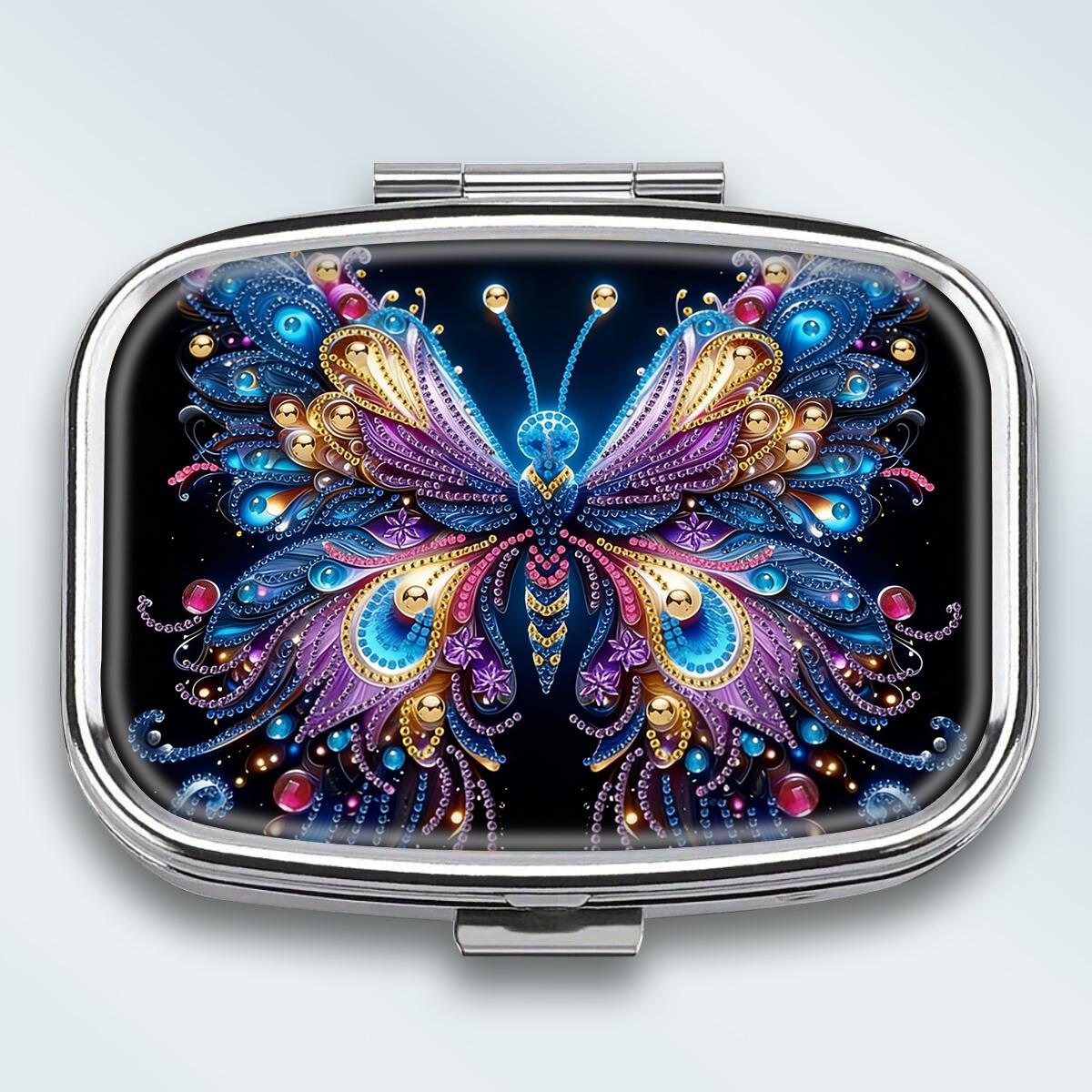 

Portable Pill Box with 2 Compartments, Mini Metal Medicine Organizer Case, Cute Printed Pill Container for Vitamins, Pills, Jewelry, Travel, Daily Use