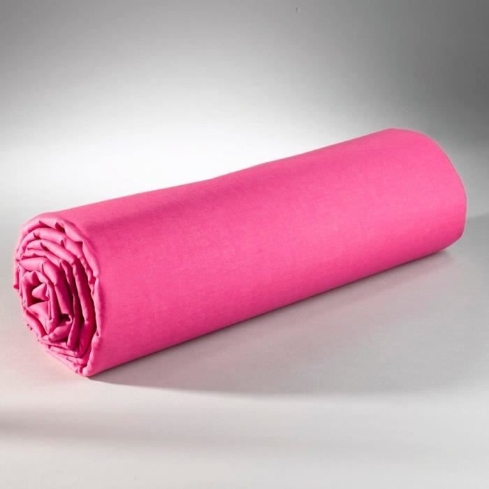 Drap Housse - COTON - 180x200 cm - Fuschia - 57 Fils/cm² - Lavable à 30°