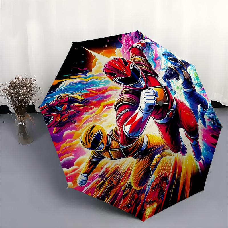 1pc Power Rangers Auto-Open Umbrella, Portable 3-Fold Design with 8-Bone Iron Frame, Outdoor for Fans, Travelers, Daily Use, Gift Idea.T093