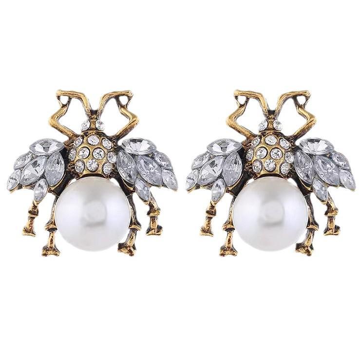 Vintage Spider and Bee Pearl Rhinestone Stud Earrings