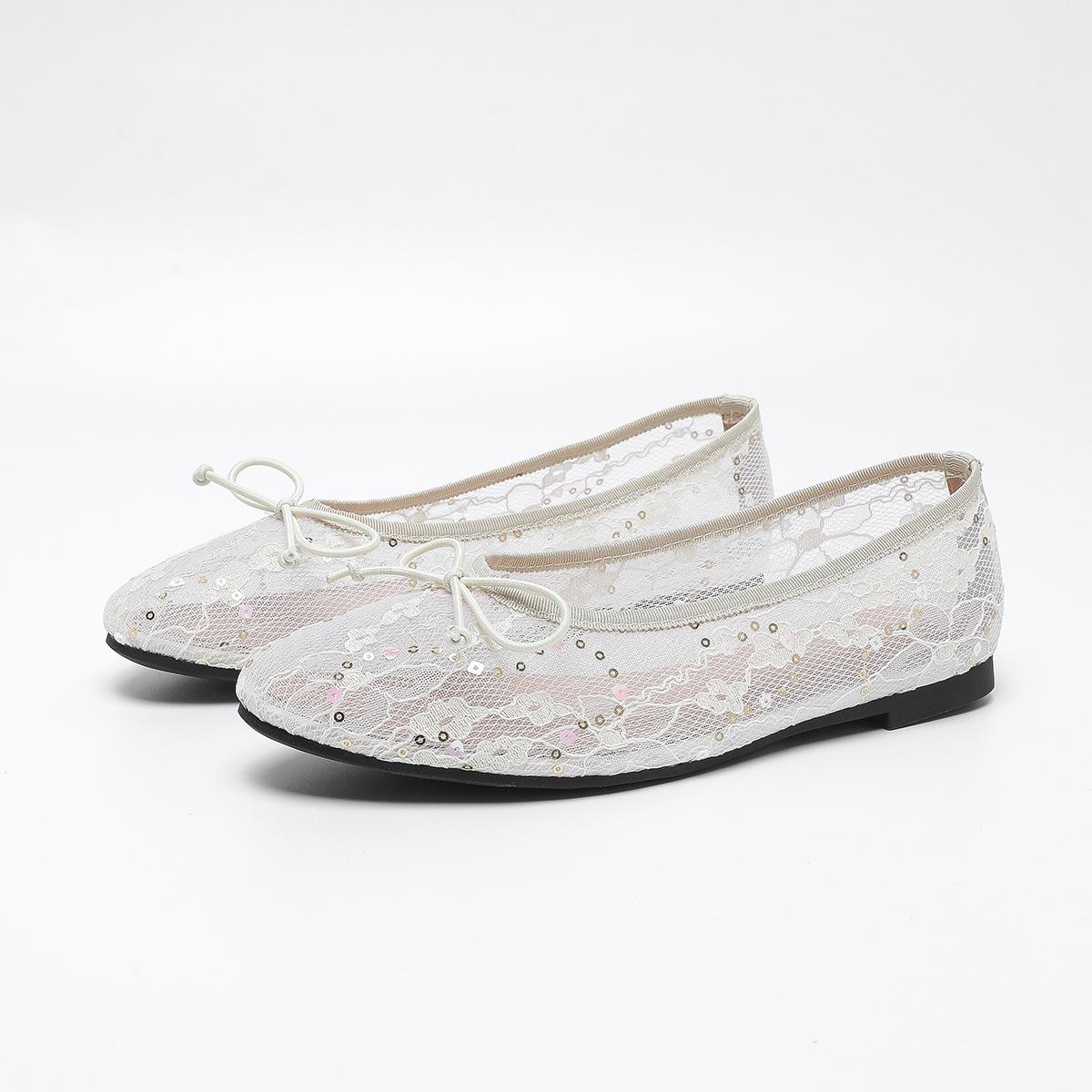 

Модные сексуальные балетки с кружевным бантом, женские, с круглым носком, белые мокасины из сетки, летние туфли с кружевной вышивкой, женские лоферы слипоны, размер 43 40 бежевый