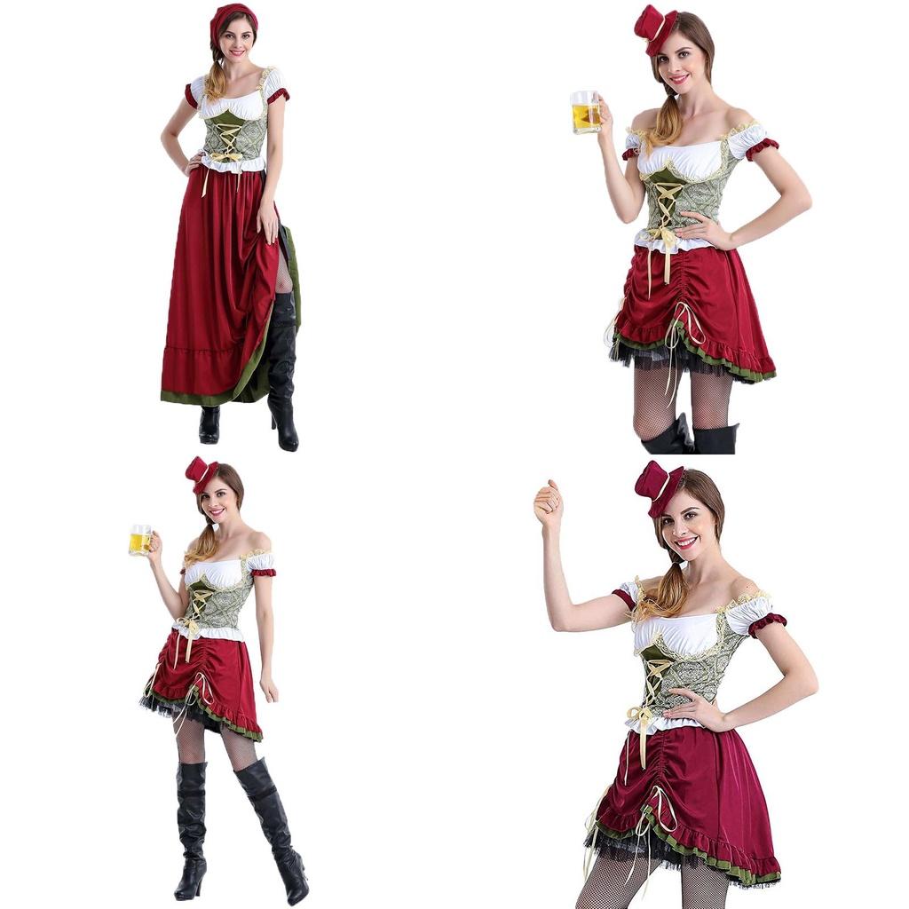 Oktoberfest Bayerisches Dirndl Bierkellnerin Cosplay Kostüm mit Puffärmeln