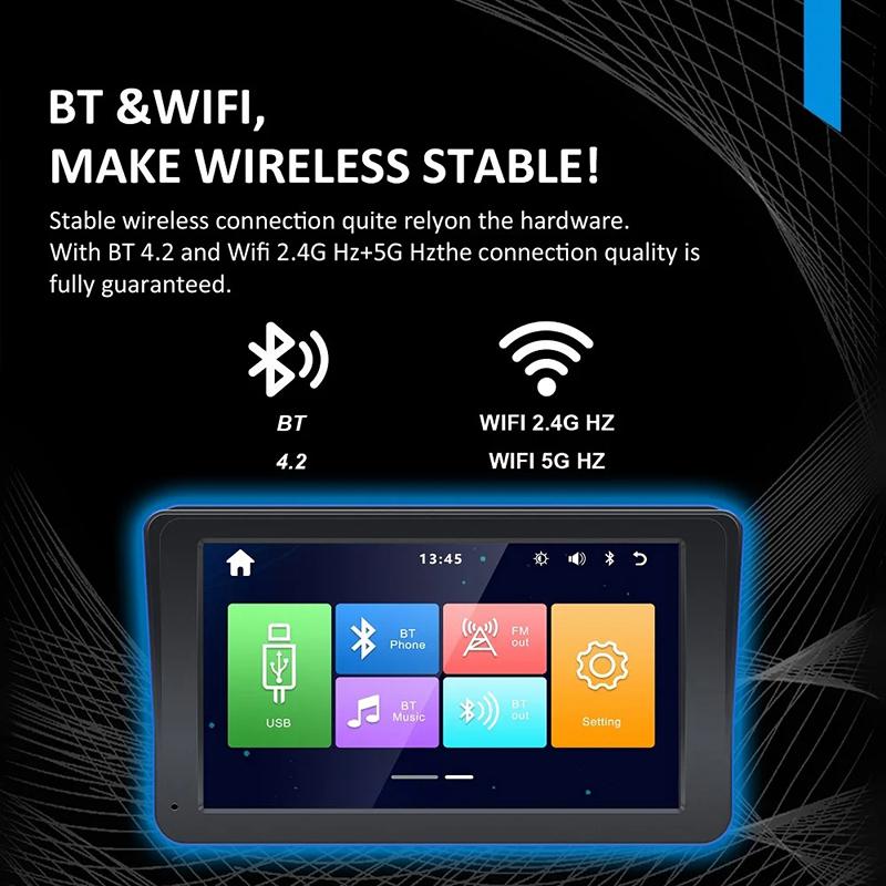 7Inch Portable Universal Car Radio Multimedia Video Player Wireless Carplay Android Auto GPS Navigation Bluetooth Touch Screen