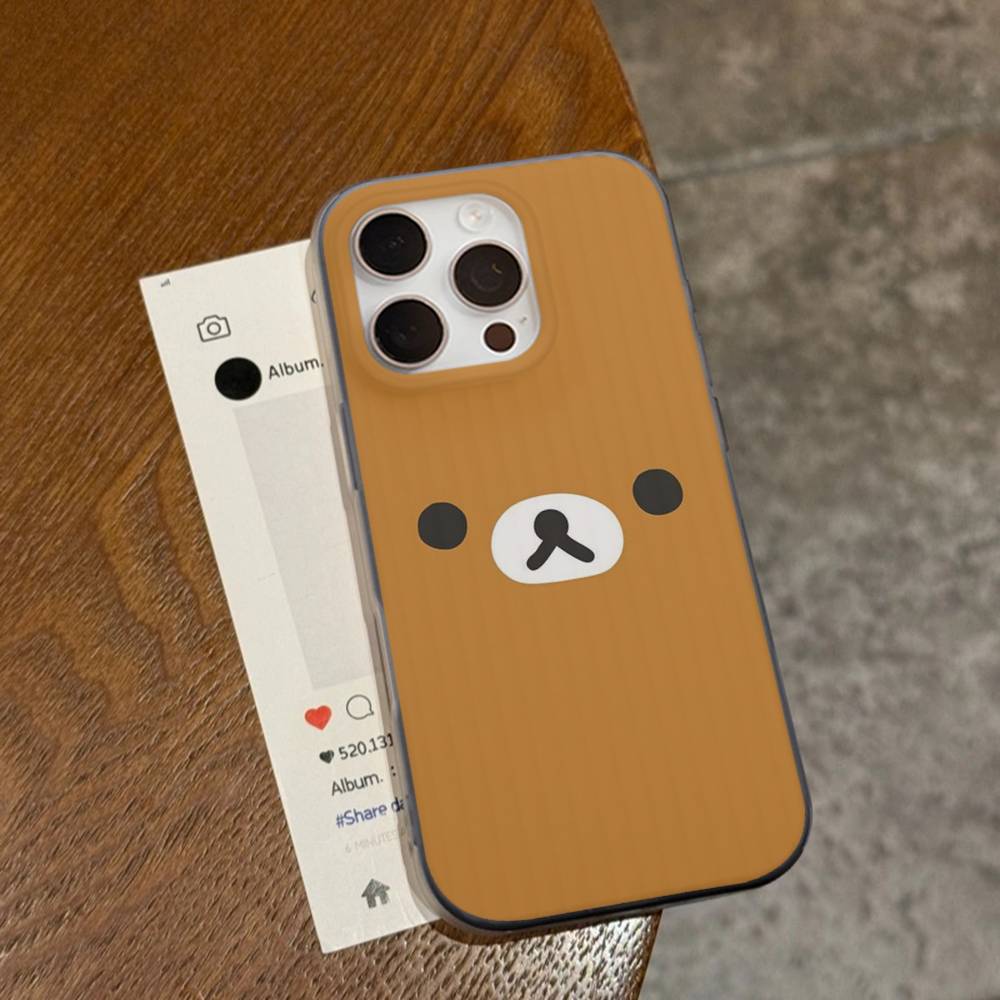 

Popular Cute R-rilakkuma Bear Corrugated Stripe Phone Case For IPhone 17 16 15 14 13 12 11 Pro Max Plus Pro Shockproof Cover iPhone 15