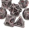 7 Pcs Silver Red Tree Stump Root Metal Dice Solid Metal Polyhedral Dice Set Suitable for Role-Playing RPG  Board Game Card Game