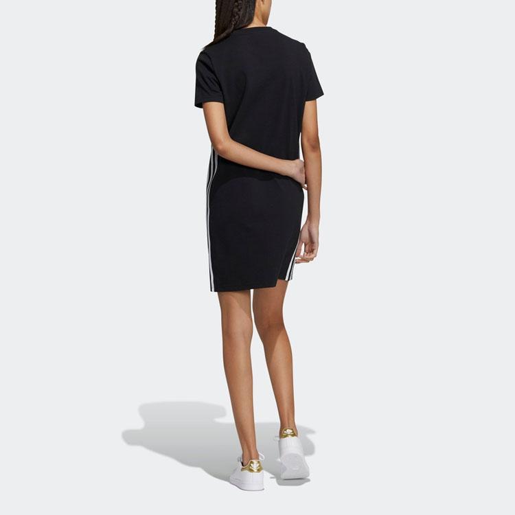 Adidas Originals Adicolor Kleid Besticktes Logo Sportmode Freizeit Rundhalsausschnitt Kurzarmkleid Damenkleider Schwarz H39043